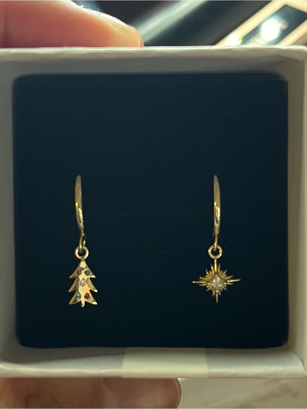 Gold Holiday Charm Drop Earrings with Tree & Star